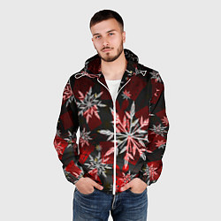 Ветровка с капюшоном мужская Рождественские снежинки, цвет: 3D-белый — фото 2