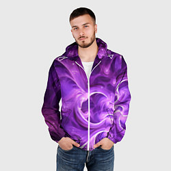 Ветровка с капюшоном мужская Фиолетовая фрактальная абстракция, цвет: 3D-белый — фото 2