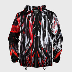 Ветровка с капюшоном мужская Агрессивные линии белые и красные, цвет: 3D-черный