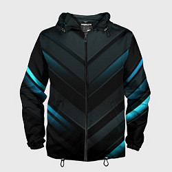 Ветровка с капюшоном мужская Синее неоновое свечение геометрическая темная абст, цвет: 3D-черный