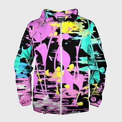 Ветровка с капюшоном мужская Color expressive abstraction, цвет: 3D-белый