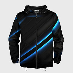 Ветровка с капюшоном мужская Black abstract neon blue abstract, цвет: 3D-черный