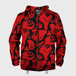 Ветровка с капюшоном мужская Красные смайлы, цвет: 3D-черный