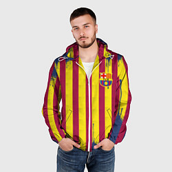 Ветровка с капюшоном мужская Полосатые цвета футбольного клуба Барселона, цвет: 3D-белый — фото 2