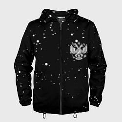 Ветровка с капюшоном мужская Россия герб рф текстура, цвет: 3D-черный