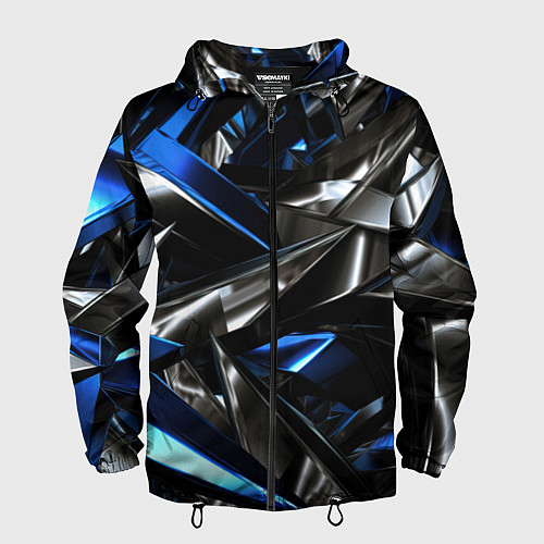 Мужская ветровка Синие и серебряные вставки абстракции / 3D-Черный – фото 1