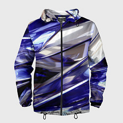 Ветровка с капюшоном мужская Синие и белые полосы абстракции, цвет: 3D-черный