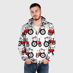 Ветровка с капюшоном мужская Поросенок Пётр на красном тракторе, цвет: 3D-белый — фото 2