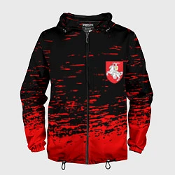 Ветровка с капюшоном мужская Герб Белоруссии краски красные, цвет: 3D-черный