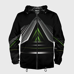 Ветровка с капюшоном мужская Black green abstract nvidia style, цвет: 3D-черный