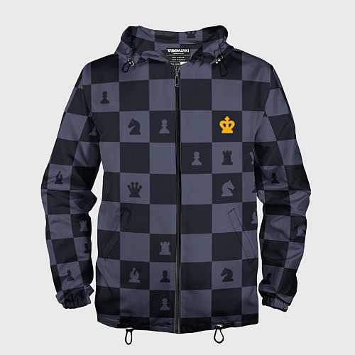 Мужская ветровка Синяя шахматная доска / 3D-Черный – фото 1