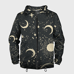 Ветровка с капюшоном мужская Звёздная карта с лунами и солнцем, цвет: 3D-черный
