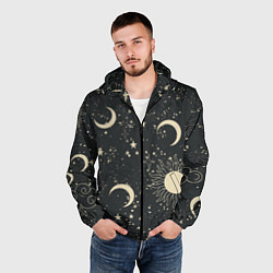 Ветровка с капюшоном мужская Звёздная карта с лунами и солнцем, цвет: 3D-черный — фото 2