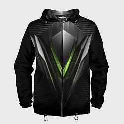 Ветровка с капюшоном мужская Black green abstract geforce style, цвет: 3D-черный