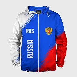 Ветровка с капюшоном мужская Триколор и герб России, цвет: 3D-белый