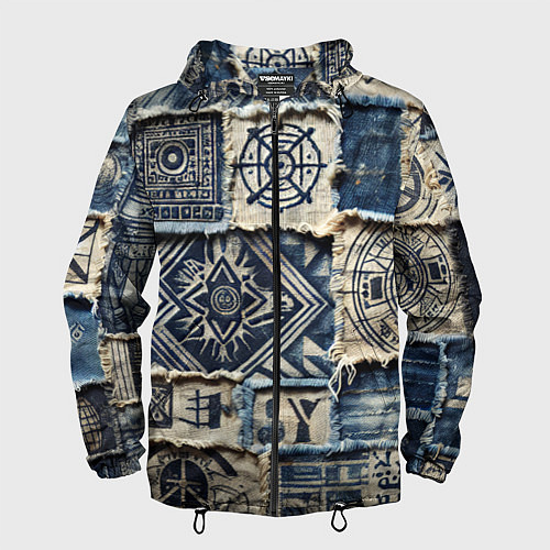 Мужская ветровка Татуировки майя на дениме / 3D-Черный – фото 1