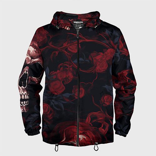 Мужская ветровка Черепа и алые розы / 3D-Черный – фото 1