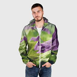 Ветровка с капюшоном мужская Геометрический пейзаж фиолетовый и зеленый, цвет: 3D-белый — фото 2