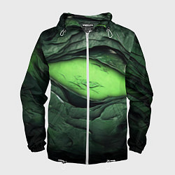 Ветровка с капюшоном мужская Разрез на зеленой абстракции, цвет: 3D-белый