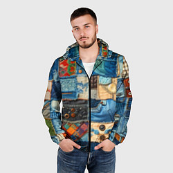 Ветровка с капюшоном мужская Vanguard denim patchwork - ai art, цвет: 3D-черный — фото 2