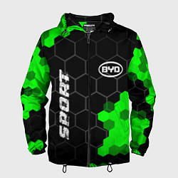 Ветровка с капюшоном мужская BYD green sport hexagon, цвет: 3D-черный
