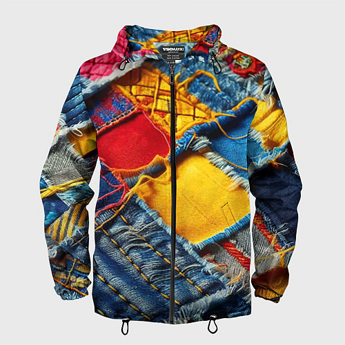 Мужская ветровка Colorful denim patchwork - ai art / 3D-Черный – фото 1