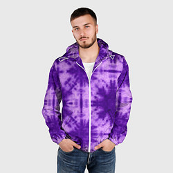 Ветровка с капюшоном мужская Тай дай фиолетовый, цвет: 3D-белый — фото 2