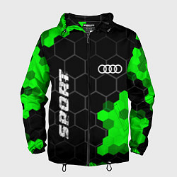 Ветровка с капюшоном мужская Audi green sport hexagon, цвет: 3D-черный
