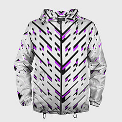 Ветровка с капюшоном мужская Black and purple stripes on a white background, цвет: 3D-черный