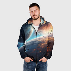 Ветровка с капюшоном мужская Космос и планеты, цвет: 3D-черный — фото 2