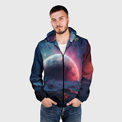Ветровка с капюшоном мужская Фантастика космос и планета, цвет: 3D-черный — фото 2