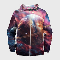 Ветровка с капюшоном мужская Объемный космос и планеты, цвет: 3D-белый