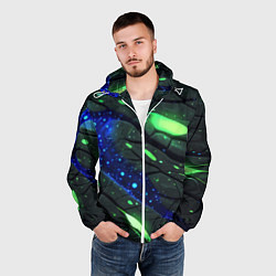Ветровка с капюшоном мужская Разлом плит с зеленым свечением, цвет: 3D-белый — фото 2