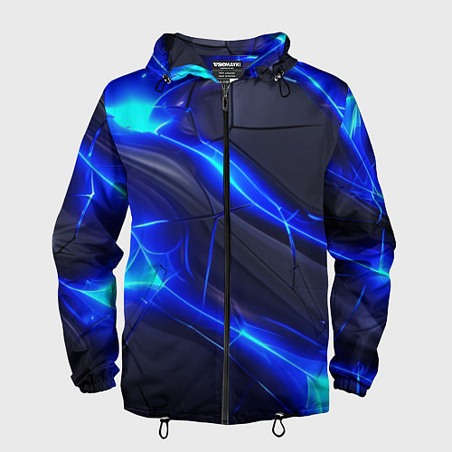 Мужская ветровка Яркое синее свечение и плиты / 3D-Черный – фото 1