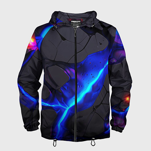 Мужская ветровка Темный синий неон из разлома плит / 3D-Черный – фото 1
