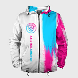 Ветровка с капюшоном мужская Manchester City neon gradient style по-вертикали, цвет: 3D-черный