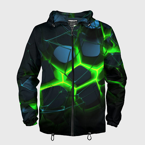 Мужская ветровка Зеленый неон и разлом плит / 3D-Черный – фото 1