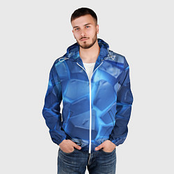 Ветровка с капюшоном мужская Синие ледяные плиты с разломом, цвет: 3D-белый — фото 2