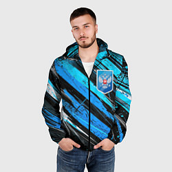 Ветровка с капюшоном мужская Герб России на абстрактном синем фоне, цвет: 3D-черный — фото 2