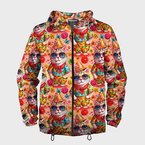 Мужская ветровка Коты и летний вайб паттерн / 3D-Черный – фото 1