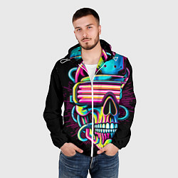 Ветровка с капюшоном мужская Cyber skull - ai art neon, цвет: 3D-белый — фото 2