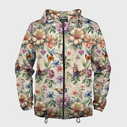 Мужская ветровка Летний узор с цветами и бабочками