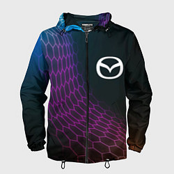 Ветровка с капюшоном мужская Mazda neon hexagon, цвет: 3D-черный