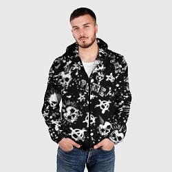 Ветровка с капюшоном мужская Панк черепа - анархия, цвет: 3D-черный — фото 2