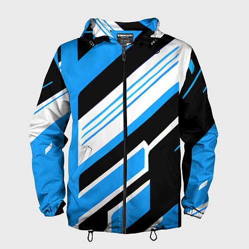 Мужская ветровка Бело-синие полосы на чёрном фоне / 3D-Черный – фото 1