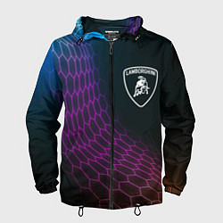 Ветровка с капюшоном мужская Lamborghini neon hexagon, цвет: 3D-черный