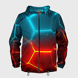 Мужская ветровка Голубые и красные неоновые плиты в разломе