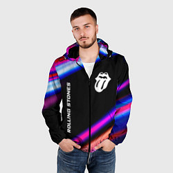 Ветровка с капюшоном мужская Rolling Stones neon rock lights, цвет: 3D-черный — фото 2