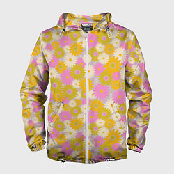 Ветровка с капюшоном мужская Разноцветный цветочный паттерн, цвет: 3D-белый