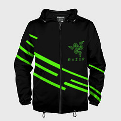 Ветровка с капюшоном мужская Razer line green, цвет: 3D-черный